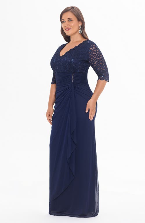 Shop Betsy & Adam V-neck Lace Gown In Navy