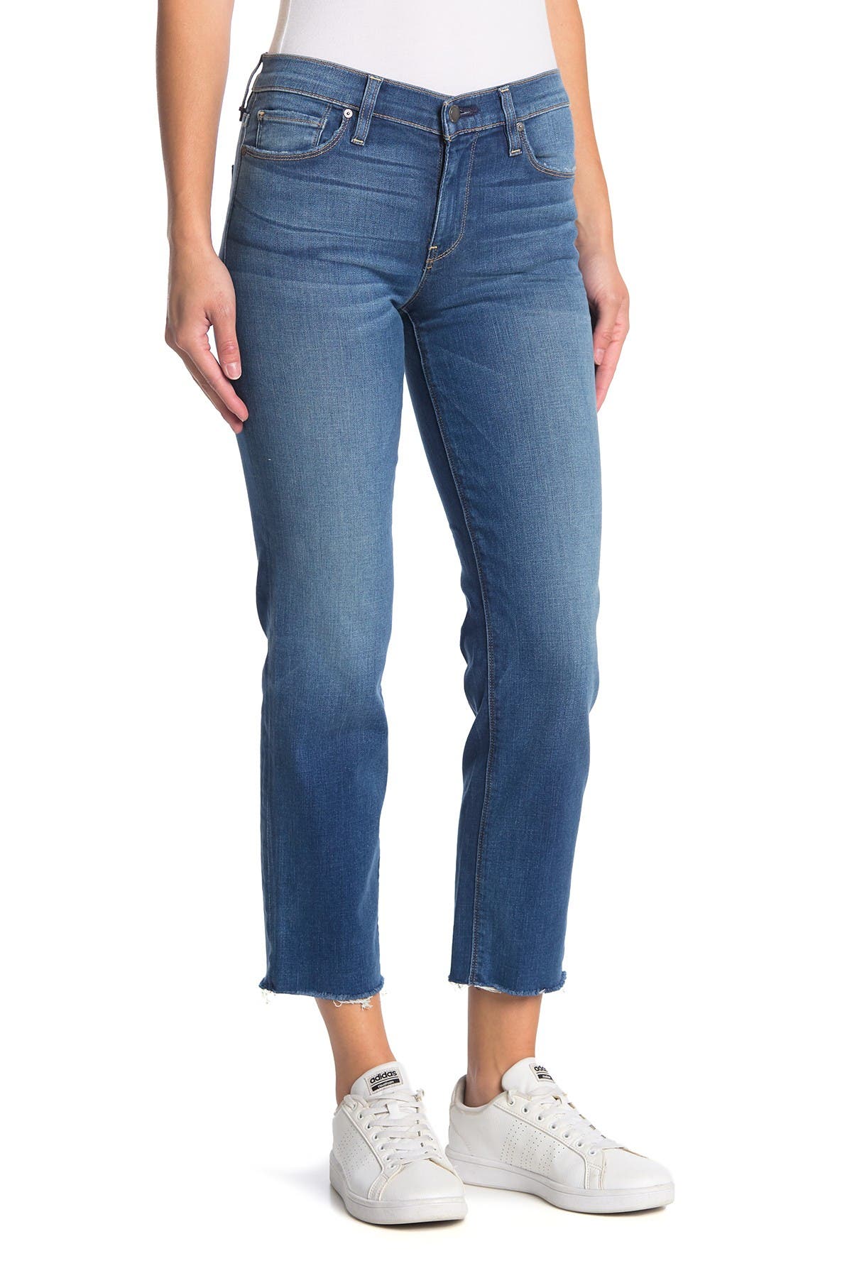 mid rise cropped straight leg jeans