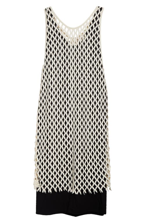 Shop Bite Studios Evening Mixed Media Organic Cotton Netted Overlay Shift Dress In Off-white/black