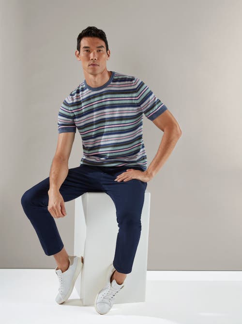 Robert Talbott Pratt Multi Stripe Short Sleeve Crewneck Sweater In Green Multi