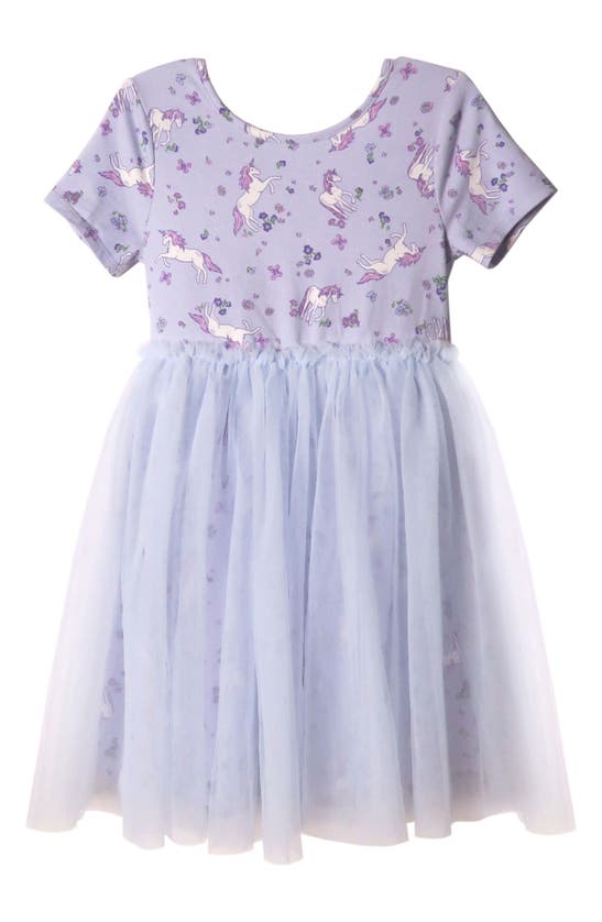 Zunie Kids' Unicorn Print Knit Dress In Blue Multi