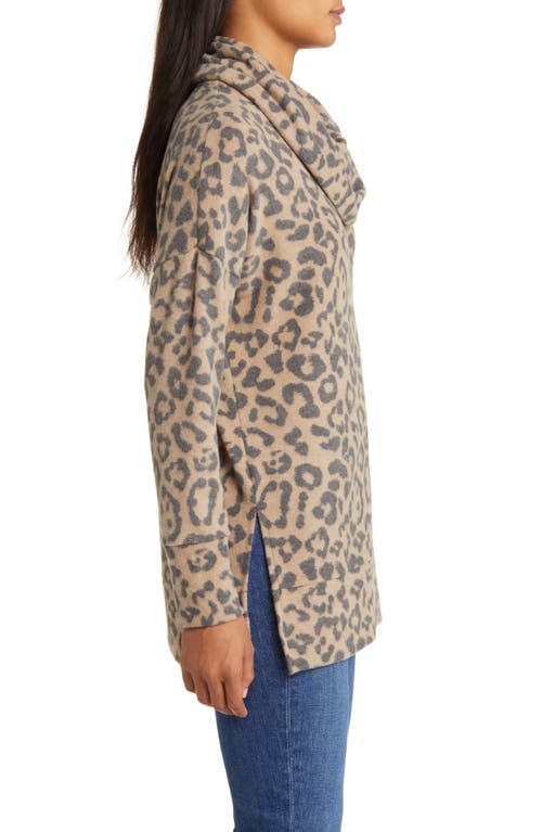Loveappella Cowl Neck Tunic In Camel/charcoal