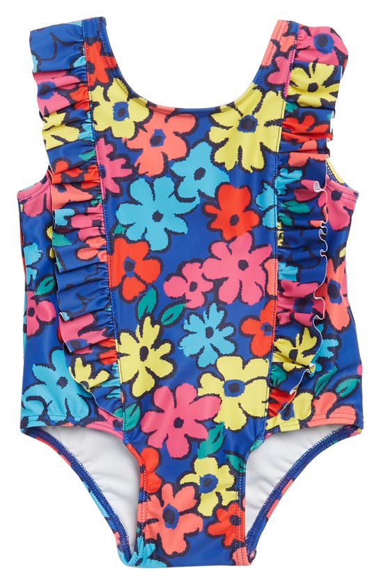 Harper Canyon Babies' Ruffle One-piece Swimsuit In Blue Surf Bold Flowers