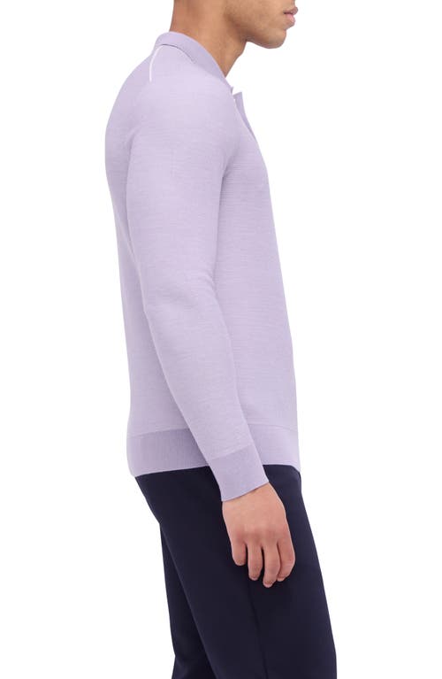 Shop Bugatchi Bird's Eye Jacquard Merino Wool & Silk Polo Sweater In Lilac