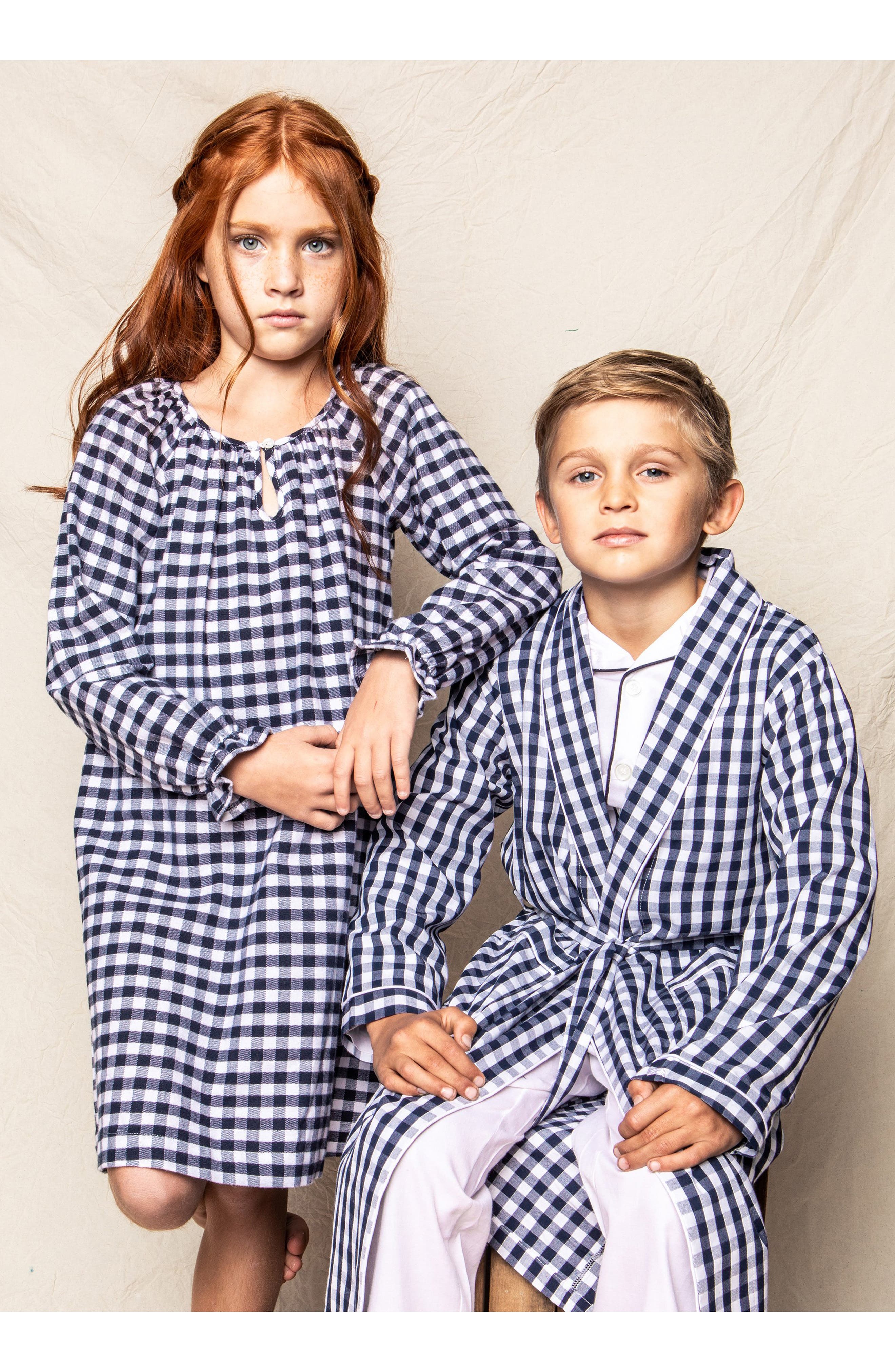 Nordstrom Clothing Loungewear Bathrobes Kids Gingham Robe in Navy at Nordstrom 