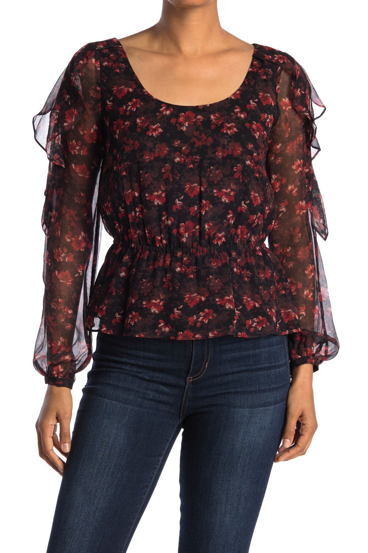 sheer ruffle sleeve top