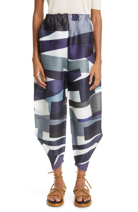 Pleats Please Issey Miyake Women's Coast Plissé Straight-Leg Pants - Blue - Size Small