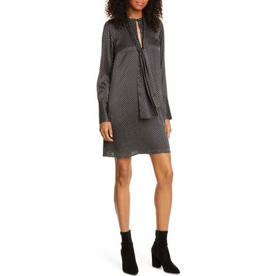 Nili Lotan Isla Dot Long Sleeve Shift Minidress, Black