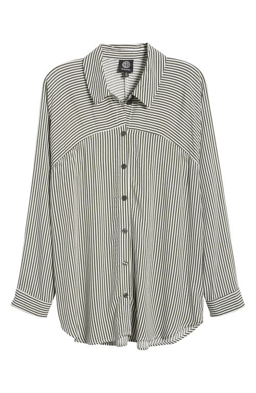 Shop Bobeau Stripe Button-up Tunic In Ivory/olive Stripe