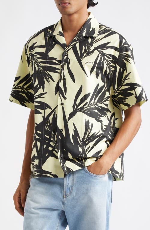 Shop Jacquemus La Chemise Jean Foliage Print Bowling Shirt In Prt Foliage Black/yellow