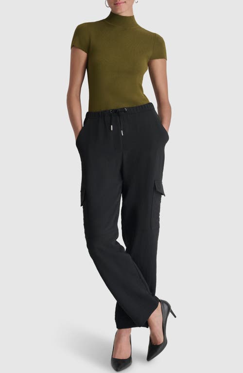 Dkny Short Sleeve Mock Neck Knit Top In Dark Olive