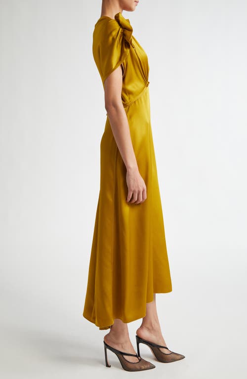 Shop Victoria Beckham Ruffle Shoulder Satin Dress In Harvest Gold