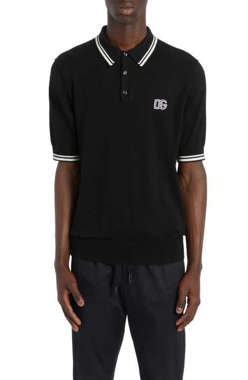 Dolce & Gabbana DG Embroidered Tipped Cotton Blend Piqué Polo Nero at Nordstrom, Us