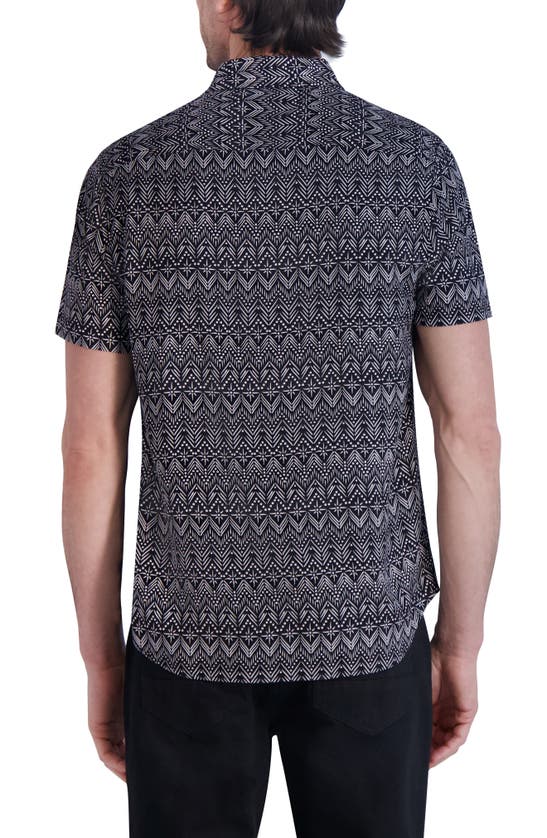 Karl Lagerfeld Trim Fit Geometric Print Short Sleeve Button-up Shirt In Black