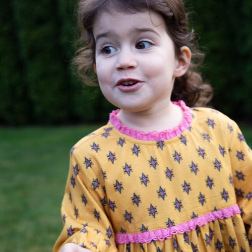 Beet World Toddler Long Sleeves Dress With Lace Trim In Yellow And Pink