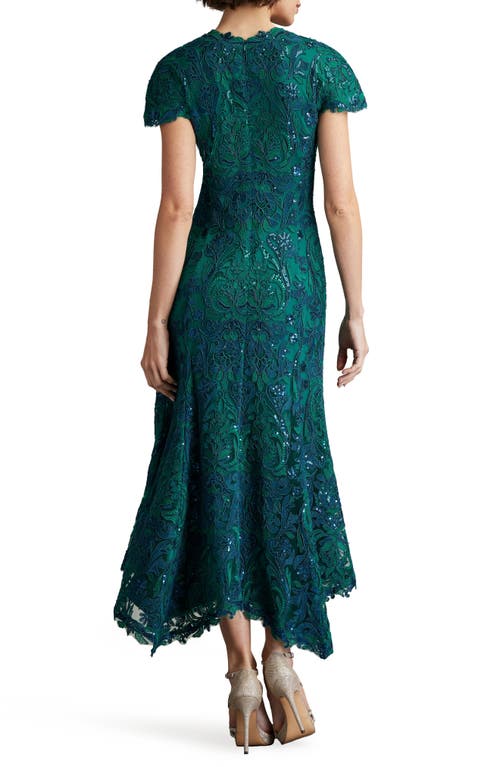 Shop Tadashi Shoji Sequin Lace Midi Cocktail Dress In Tea Leaf