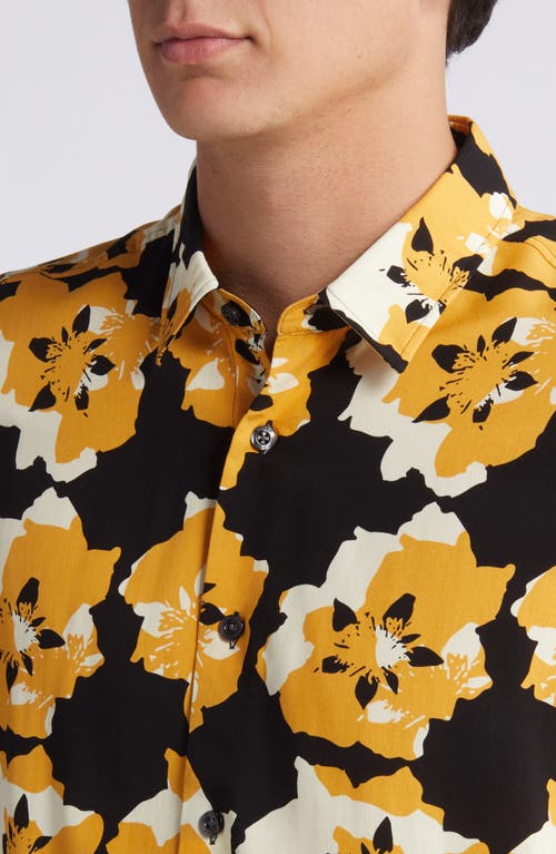 Shop Hugo Emero Floral Button-up Shirt In Gold