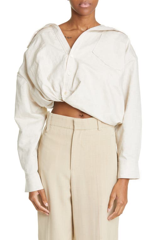 Jacquemus La Chemise Mejean Crop Cotton & Linen Button-Up Shirt in Light Beige