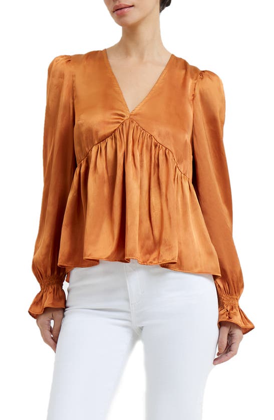 Shop French Connection Inu Long Sleeve Satin Blouse In 21-honey Bronze