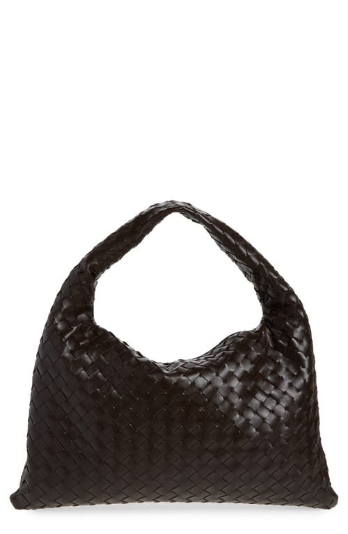 Shop Bottega Veneta Small Hop Intrecciato Leather Hobo Bag In 2190 Fondant-m Brass