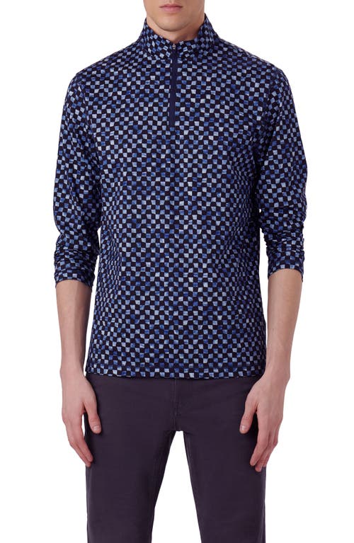 Bugatchi Anthony OoohCotton Warped Check Print Quarter Zip Pullover Navy at Nordstrom,