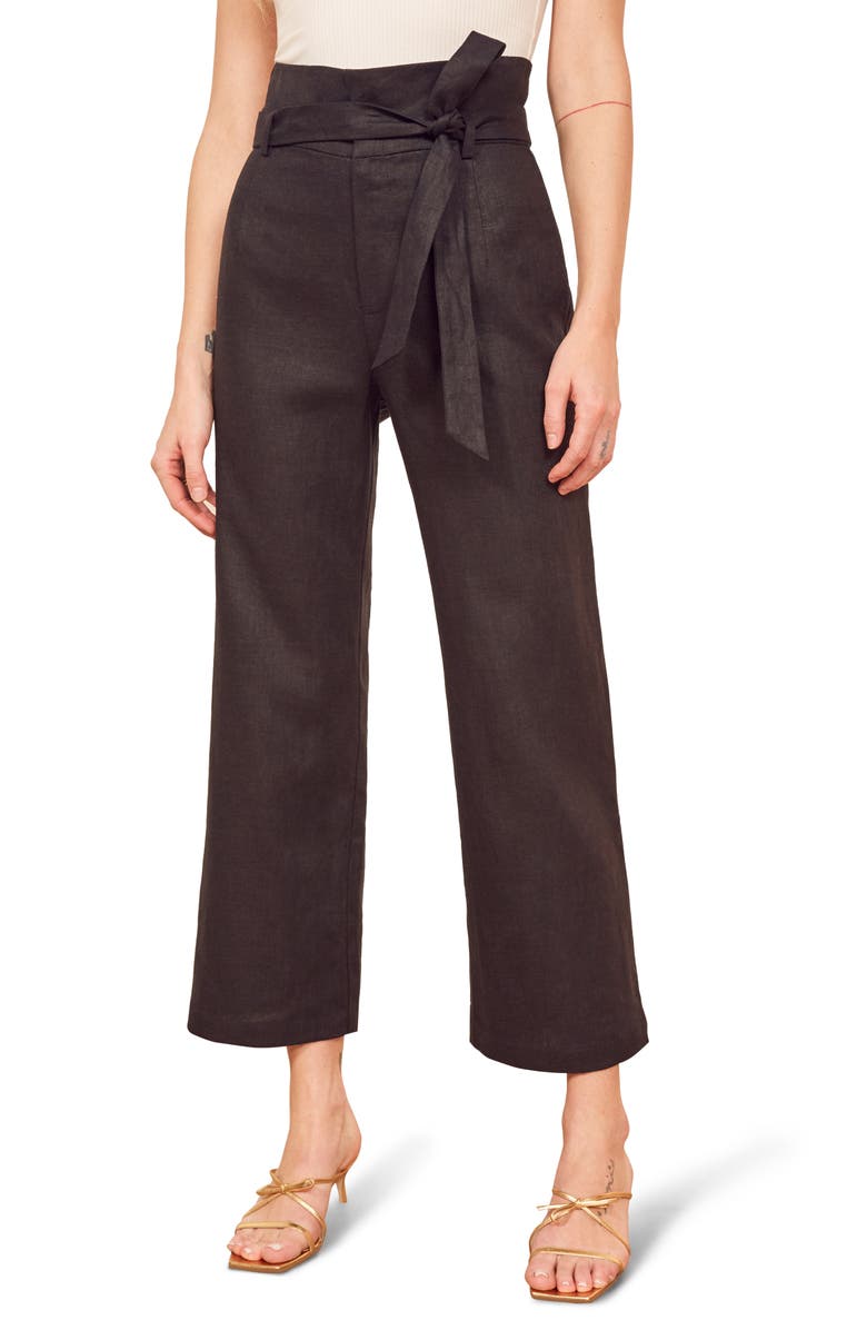 Reformation Jackie Belted High Waist Crop Linen Pants (Regular & Plus ...