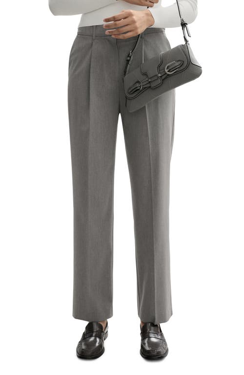 Shop Mango Pleated Straight Leg Ankle Pants In Light Heather Grey