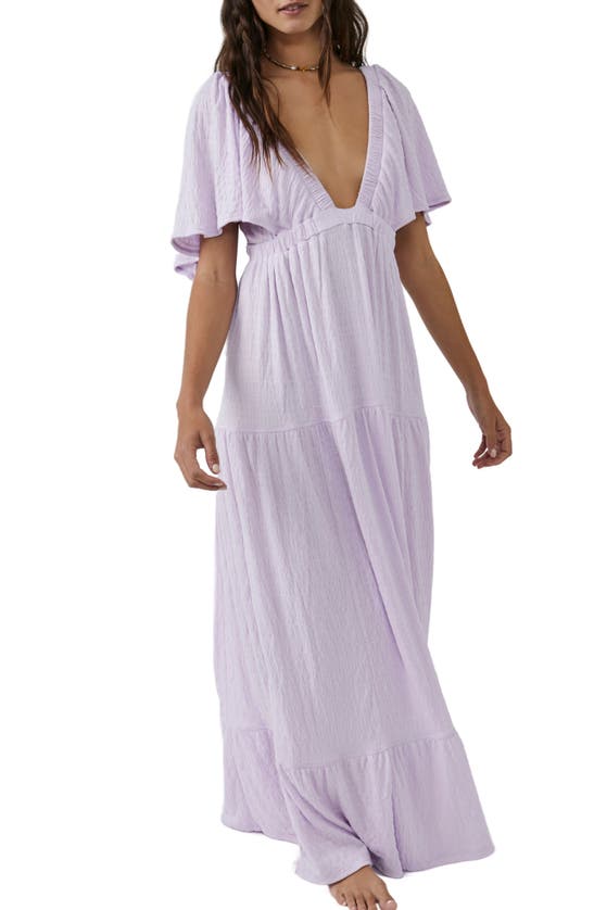 Free People La La Tiered Flutter Sleeve Maxi Dress In Lilac