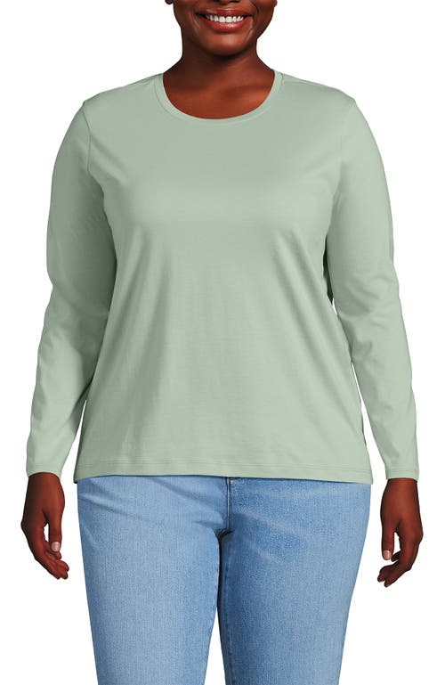 Shop Lands' End Plus Size Relaxed Supima Cotton Long Sleeve Crew Neck T-shirt In Washed Sage