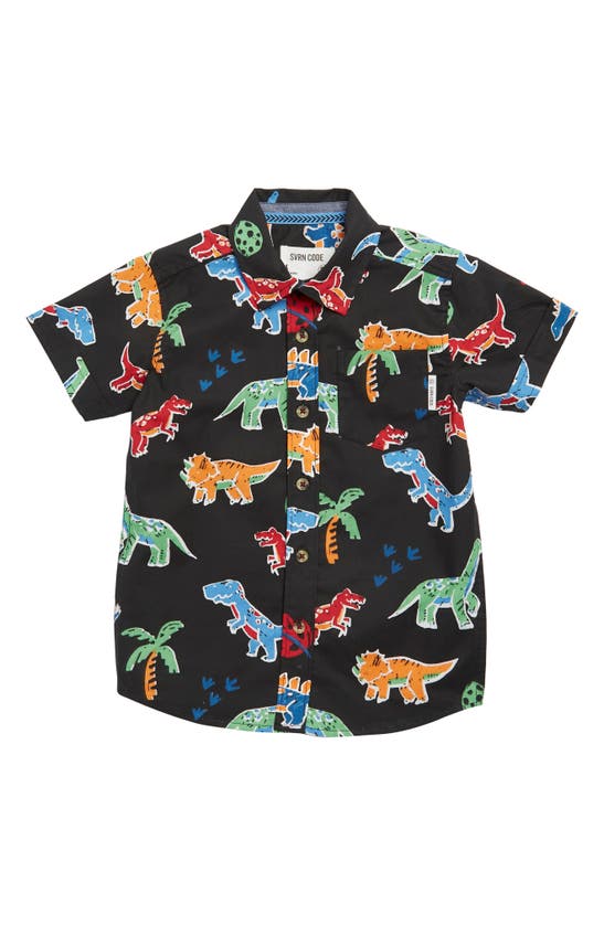 Sovereign Code Kids' Legacy Dinosaur Button-up Shirt In Dinosaur Hall/ Black