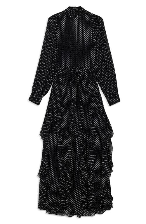 Shop Lk Bennett Lucie Polka Dot Ruffle Long Sleeve Maxi Dress In Black Multi