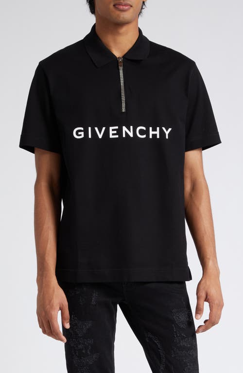 Givenchy Logo Half Zip Cotton Polo in Black at Nordstrom, Size Small
