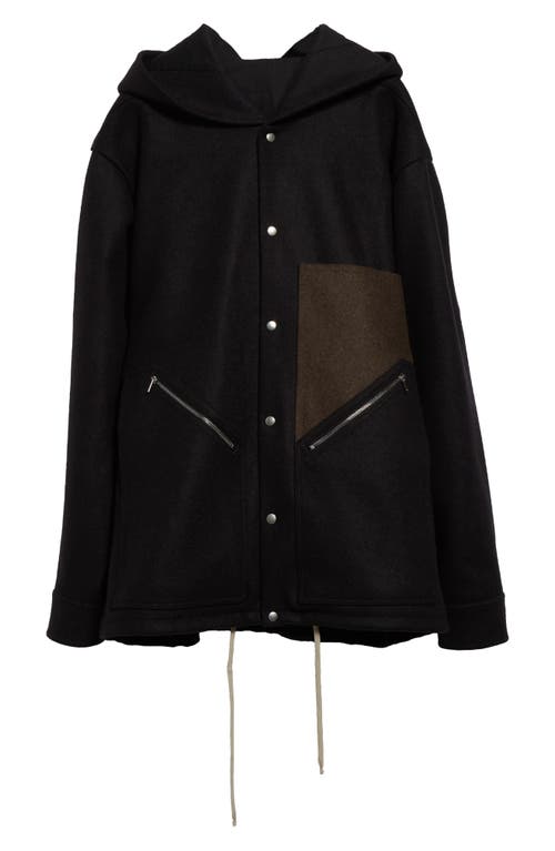 Shop Rick Owens Tour Oversize Virgin Wool Hooded Jacket In Black/brown/black