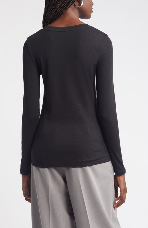 Shop Nordstrom Stretch Pima Cotton Long Sleeve T-shirt In Black