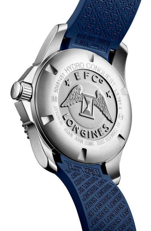 Shop Longines Hydroconquest Automatic Rubber Strap Watch, 41mm In Blue/silver