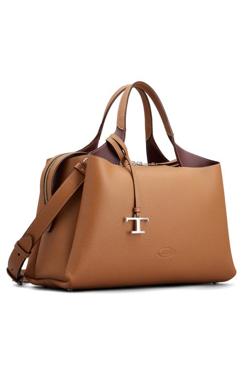 Shop Tod's Medium Leather Tote In Kenia/bordeaux