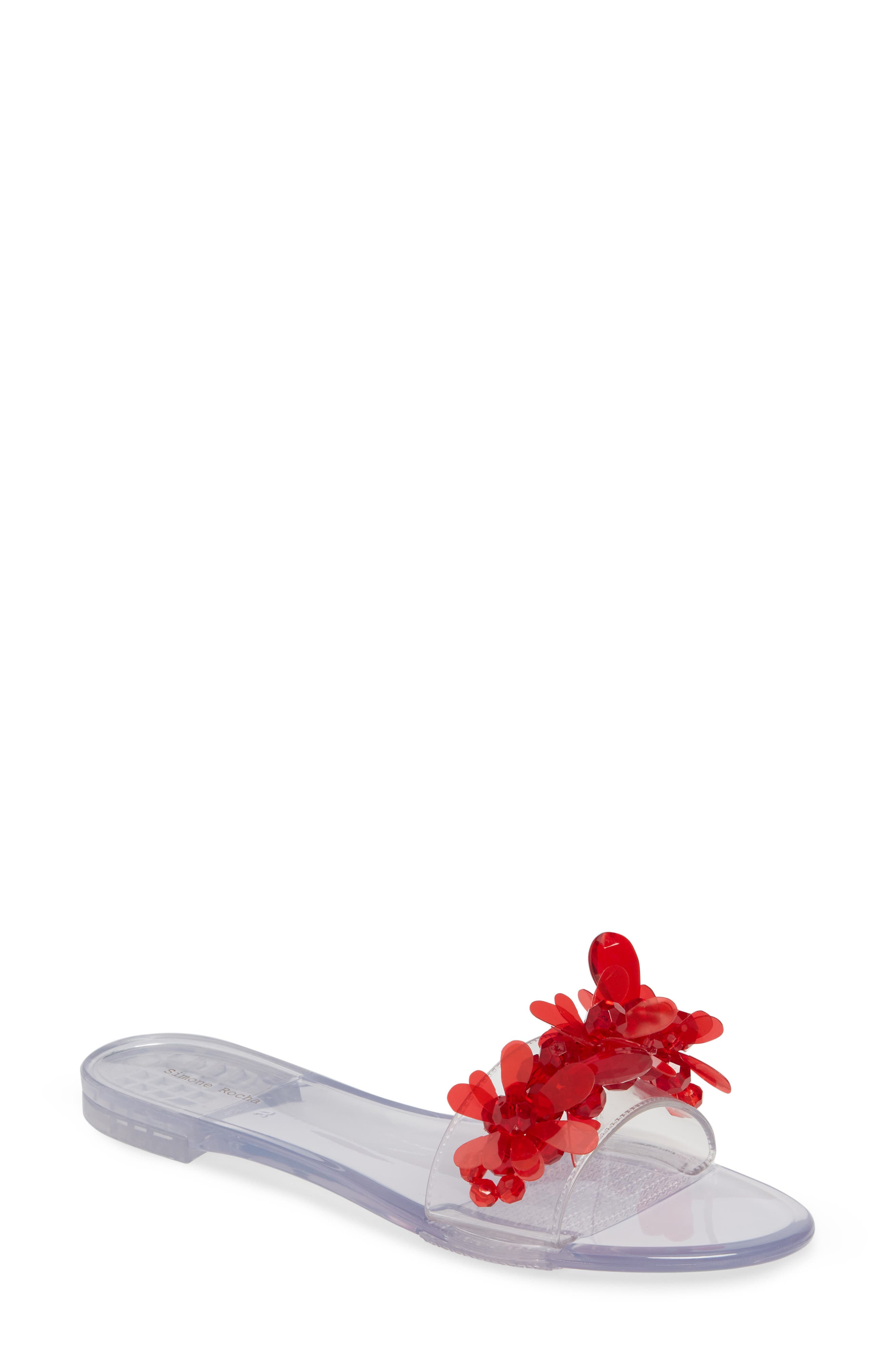 Simone Rocha Embellished Jelly Slide Sandal, Red