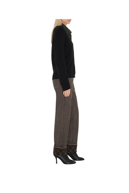 Burberry Check Label Wool Cardigan In Black