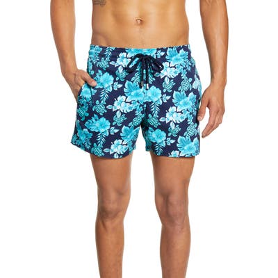 Vilebrequin Moorea Turtles Flowers Swim Trunks, Blue