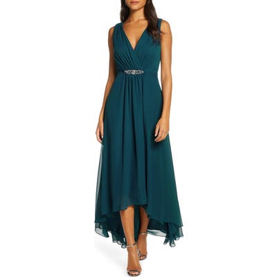 Eliza J Wrap Look High/low Chiffon Dress, Blue/green