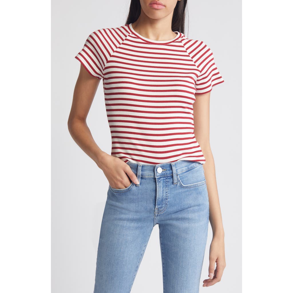 Paige Bijou Stripe Rib T-shirt In Burgundy/ivory Stripe