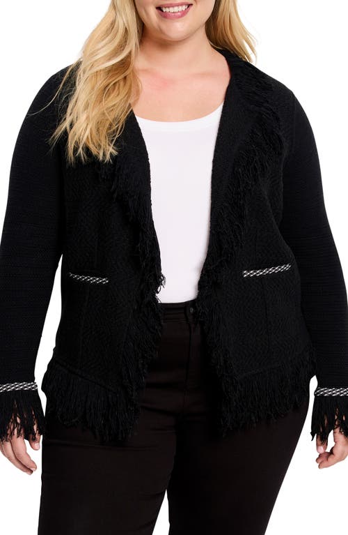 Nic + Zoe Nic+zoe Fringe Mix Statement Knit Jacket In Black Onyx