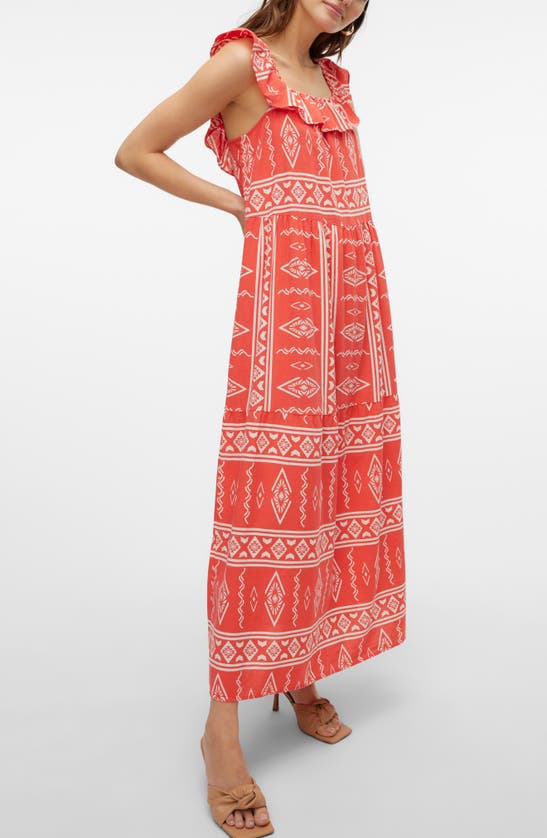 Shop Vero Moda Dicthe Sleeveless Organic Cotton Maxi Dress In Cayenne Aop Cecilia