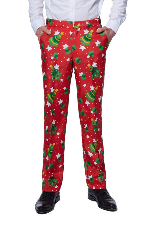 Opposuits Christmas Trees & Stars Trim Fit Suit & Tie In Red