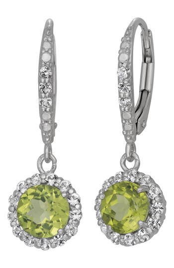 Fzn Sterling Silver Created Sapphire Drop Earrings In Peridot