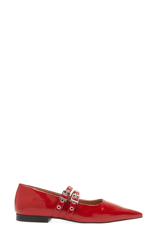 Shop Ganni Pointed Toe Mary Jane Flat In Racing Red