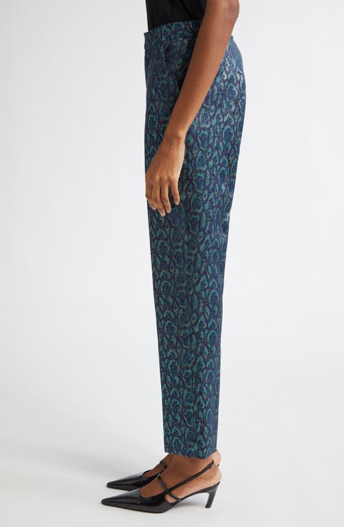 Shop L Agence L'agence Rebel Metallic Print Pants<br /> In Teal Multi Leopard Jacquard