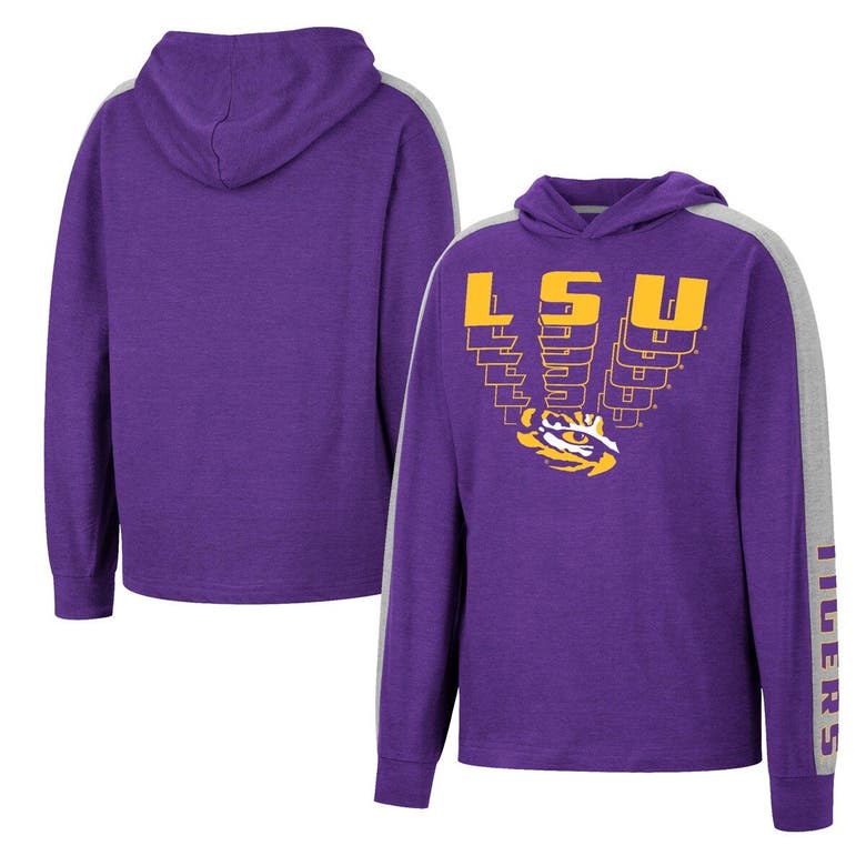 Colosseum Kids' Youth  Heathered Purple Lsu Tigers Wind Changes Hoodie T-shirt In Heather Purple