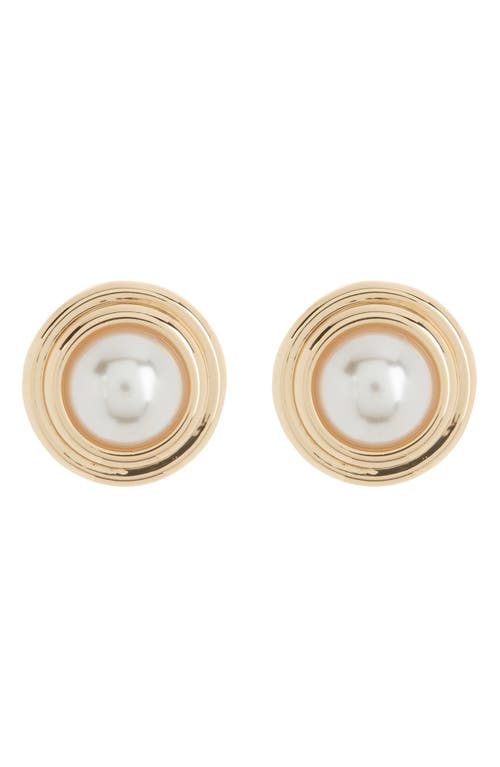 Shop Anne Klein Imitation Pearl Button Stud Earrings In Gold/white Pearl