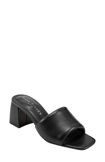 Marc Fisher Ltd Padded Leather Mule Sandals In Black